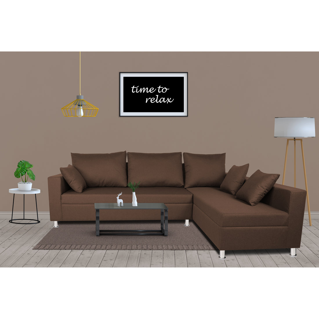 Straight line L Sal Shape Sectional Sofa (Brown)