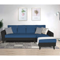 Adorn India Maddox Tufted L Shape 6 Seater Sofa Set RHS (Blue & Black) (3 Year Warranty)