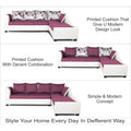 Adorn India Aliana L Shape Leatherette Fabric 6 Seater Sofa Set RHS (Light Purple & White) (3 Year Warranty)