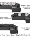 Adorn India Mclain L Shape 6 Seater Sofa (Dark Grey)