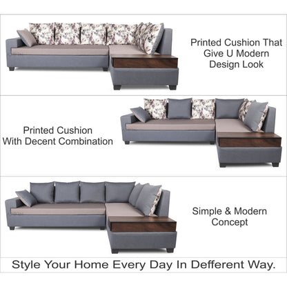 Adorn India Orlando Fabric  L Shape 6 seater Sofa  set (Dark Grey & Light Gery)