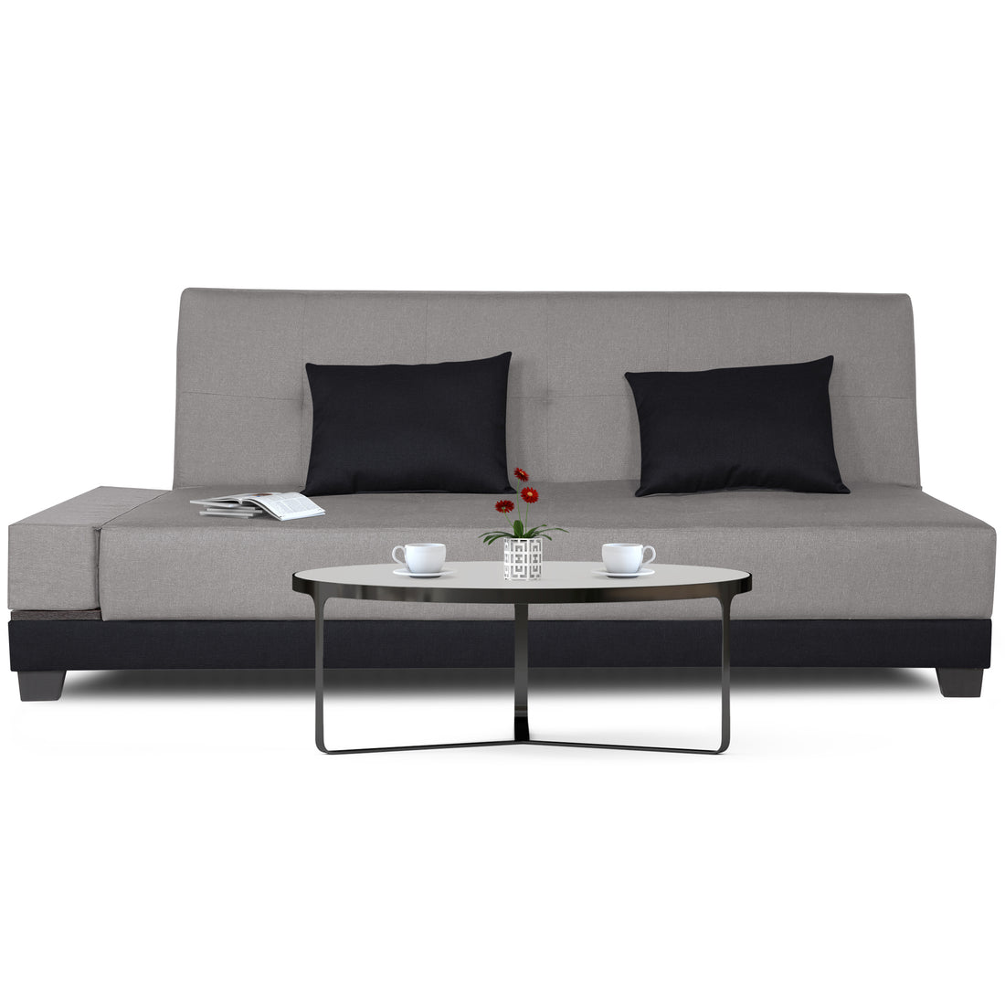 3 Seater Sofa Cum Bed Exclusive Two Tone Blake (Light Grey & Black), Wood, Foam