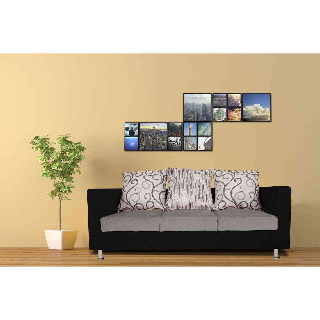 Adorn India Dexter 3 Seater Sofa Digitel Print (Grey & Black)