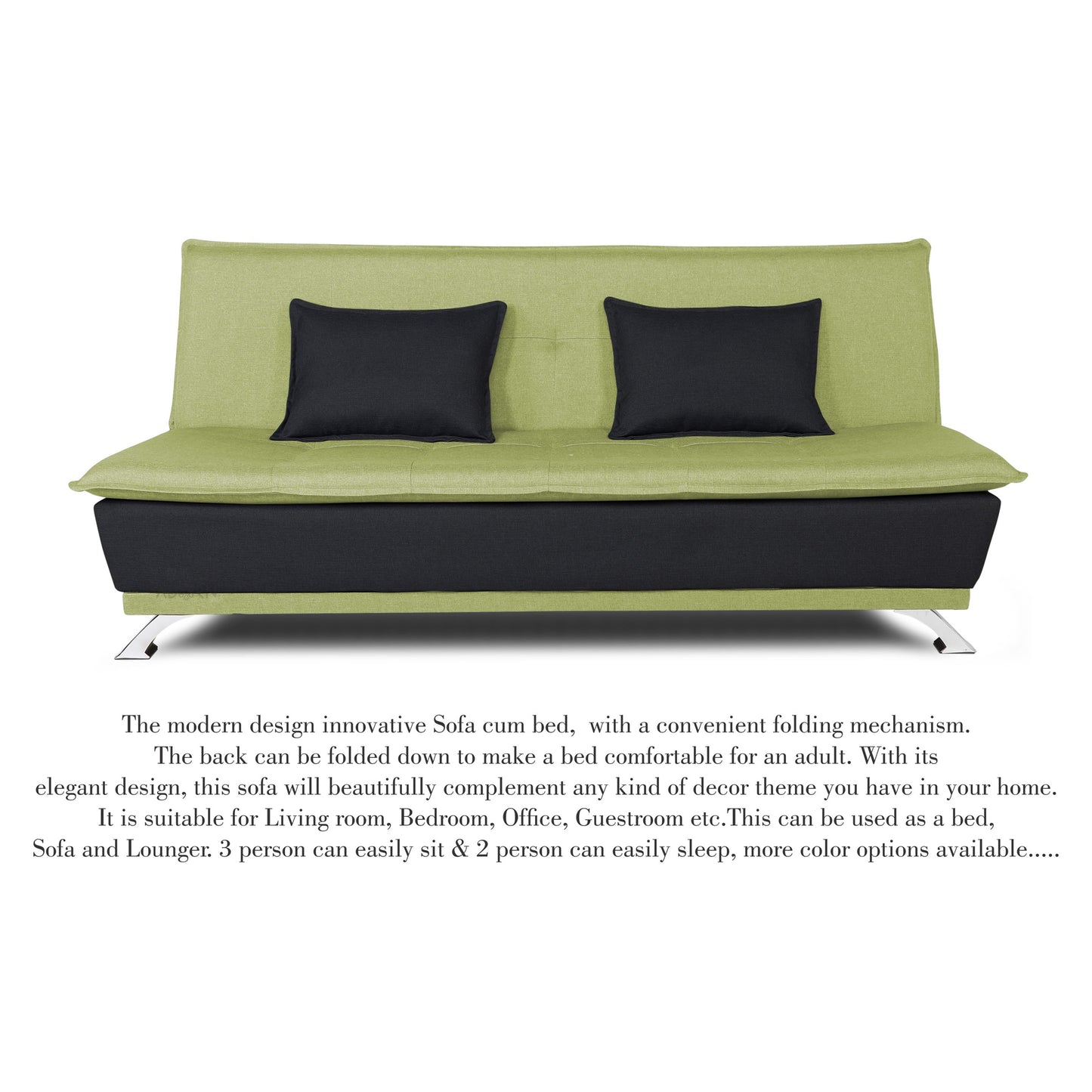 Adorn India Exclusive Two Tone Arden Three Seater Sofa Cum Bed (Green & Black)