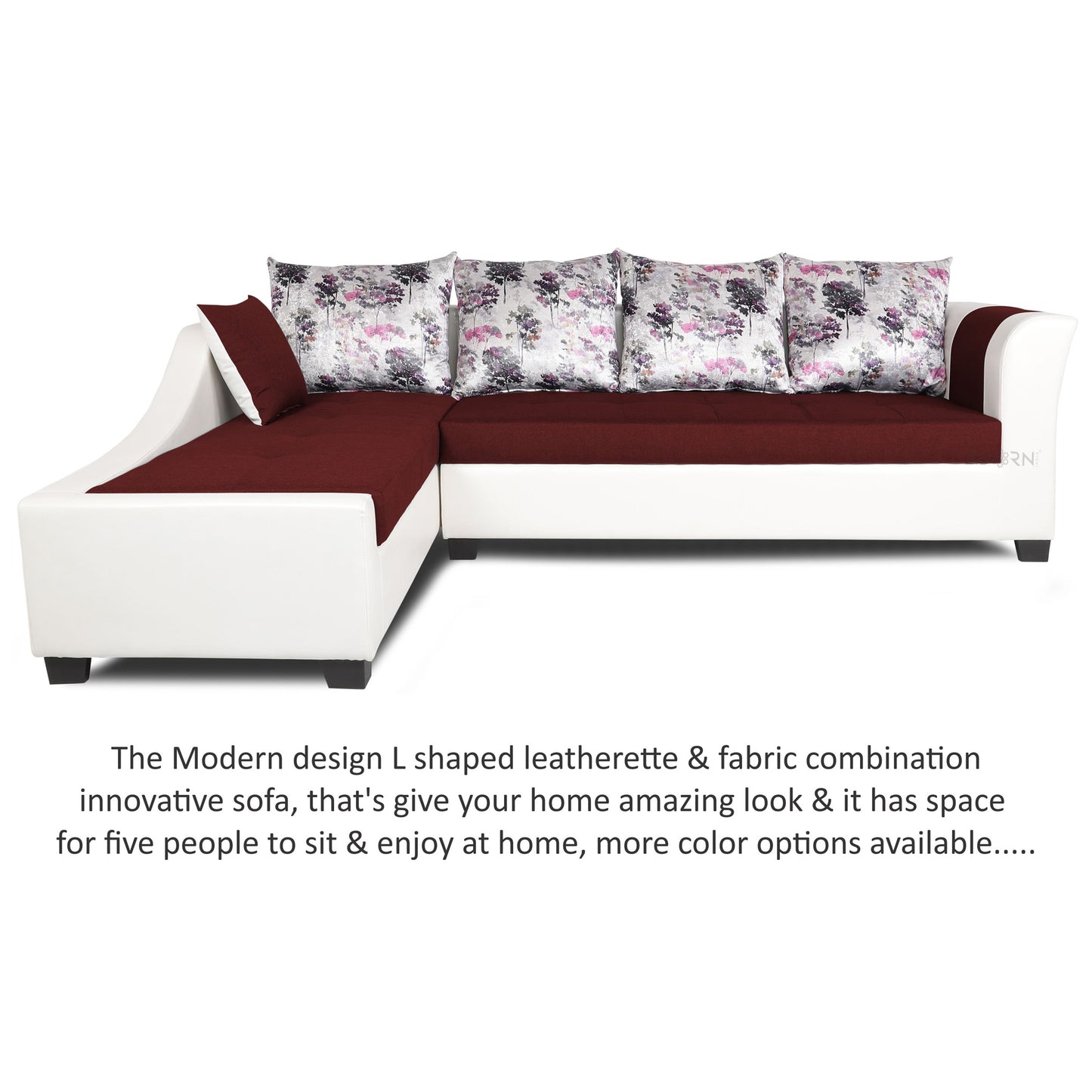 Adorn India Aliana L Shape Leatherette Fabric 6 Seater Sofa (Left Side Handle)(Maroon & White)