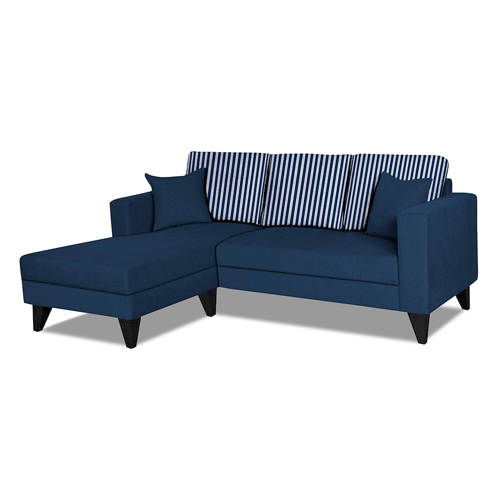 Adorn India Hector Stripes L Shape 4 Seater Sofa Set (Left Hand Side) (Blue) Martin Plus