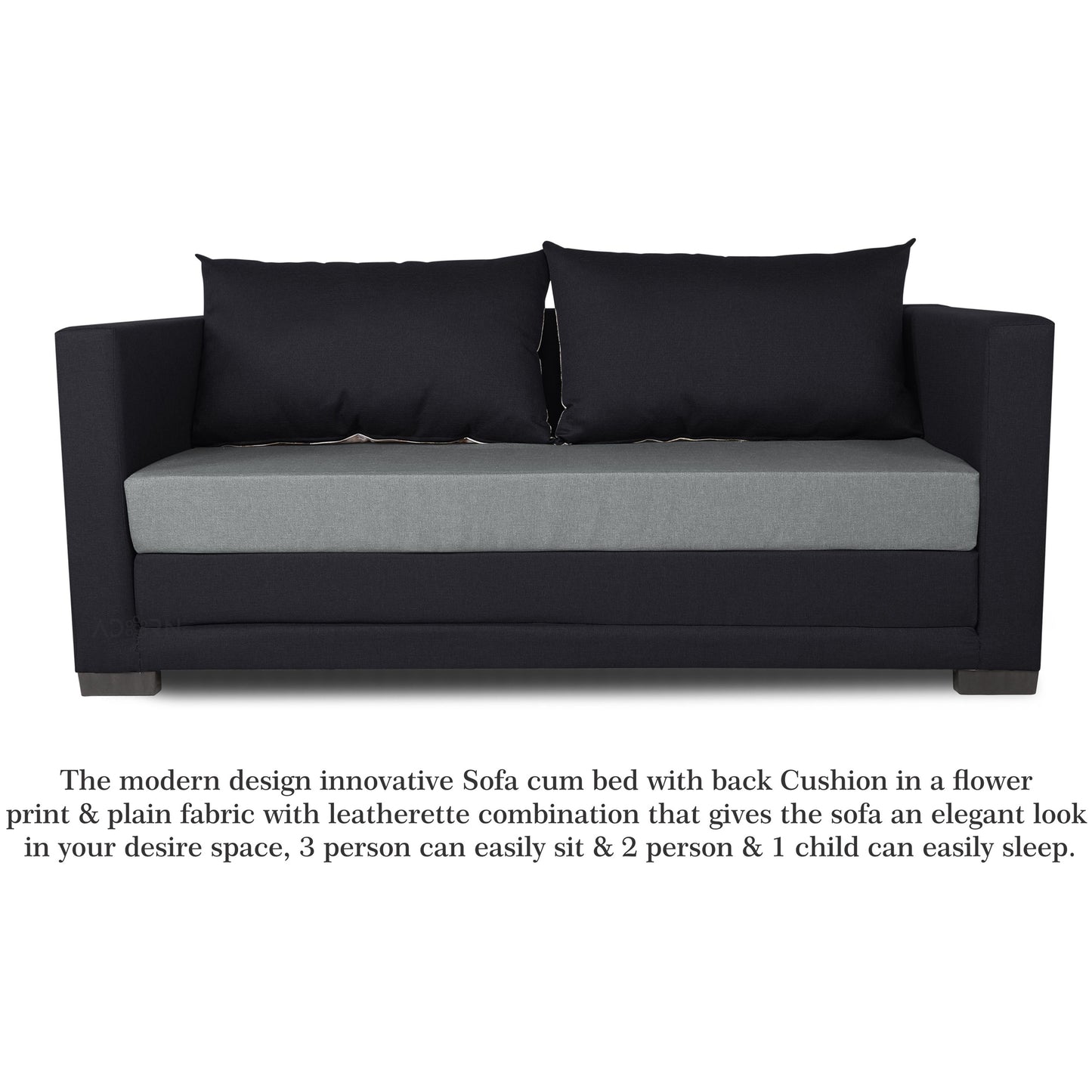 Adorn India Exclusive Two Tone Straight Line Three Seater Sofa Cum Bed (Light Grey & Black)