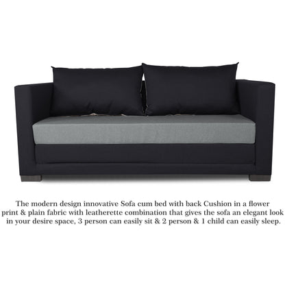 Adorn India Exclusive Two Tone Straight Line Three Seater Sofa Cum Bed (Light Grey & Black)