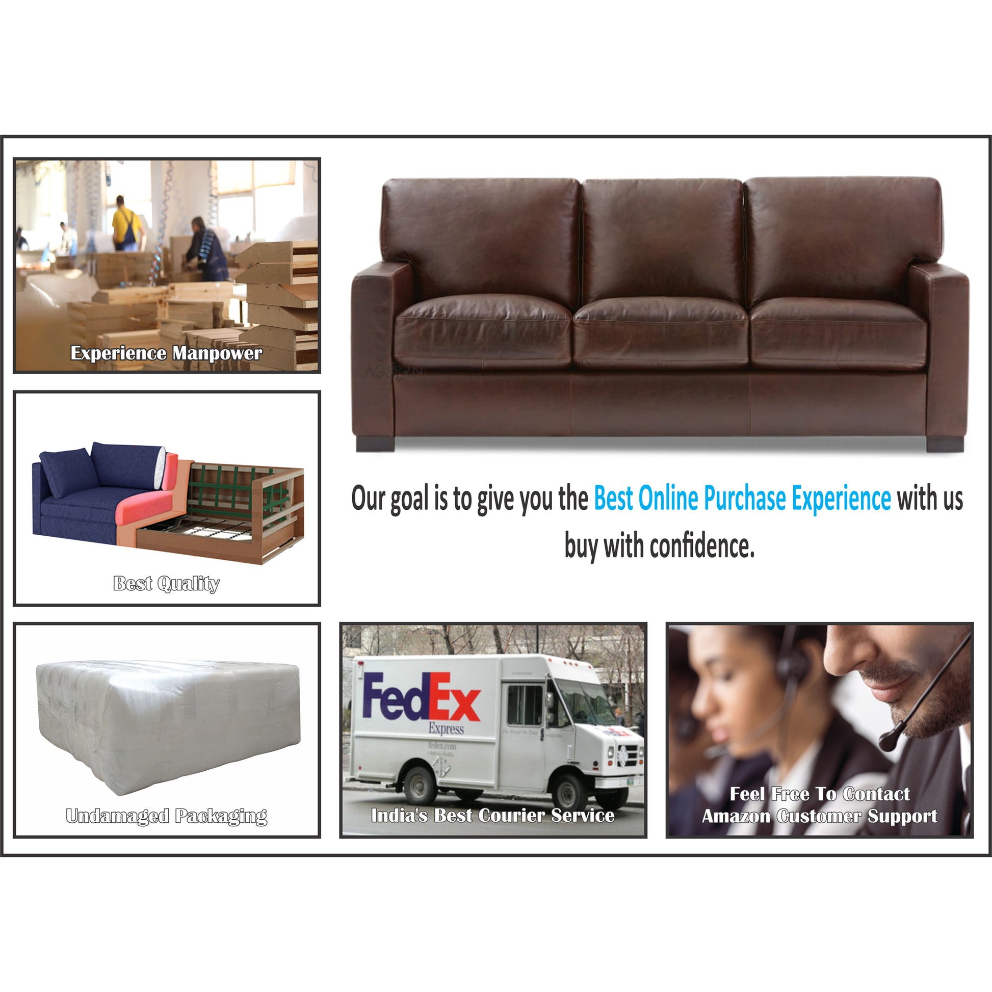 Adorn India Exclusive Rosina Leatherette Three Seater Sofa (Light Brow