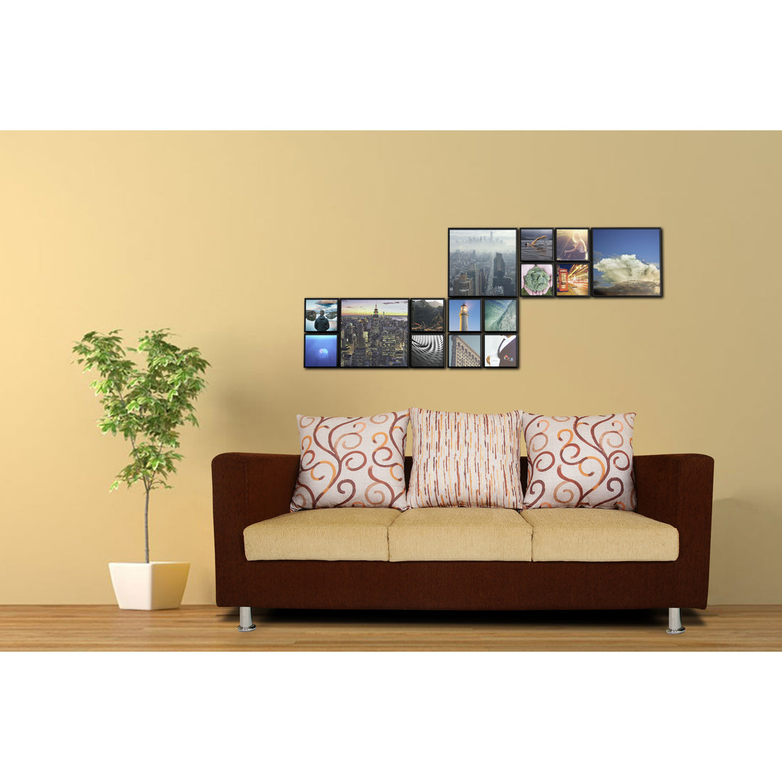 Adorn India Dexter 3 Seater Sofa Digitel Print (Beige & Brown)