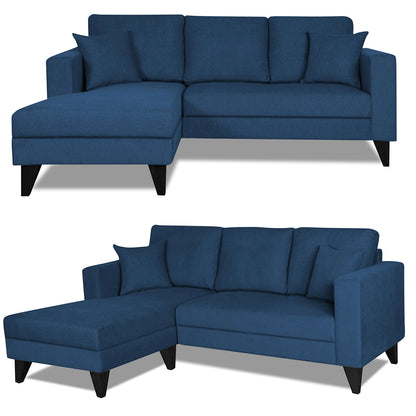 Adorn India Martin L Shape 4 Seater Sofa Set Plain (Left Hand Side) (Blue)