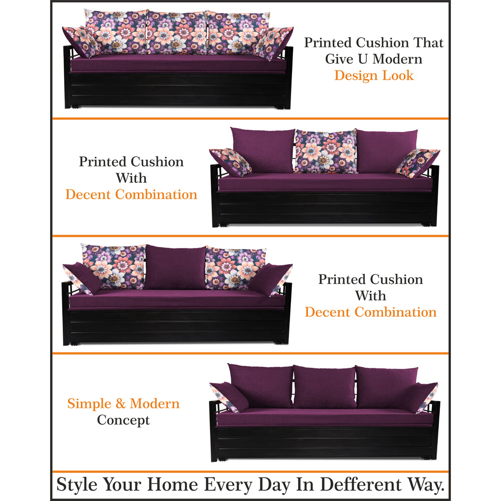 Adorn India Polar Black Metal Three Seater Sofa Cum Bed with Storage (6 x 5) (Purple)