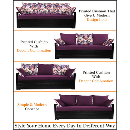 Adorn India Polar Black Metal Three Seater Sofa Cum Bed with Storage (6 x 5) (Purple)