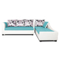 Adorn India Aliana L Shape Leatherette Fabric 6 Seater Sofa Set RHS (Aqua Blue & White) (3 Year Warranty)