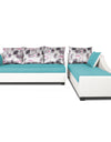 Adorn India Aliana L Shape Leatherette Fabric 6 Seater Sofa (Aqua Blue & White)