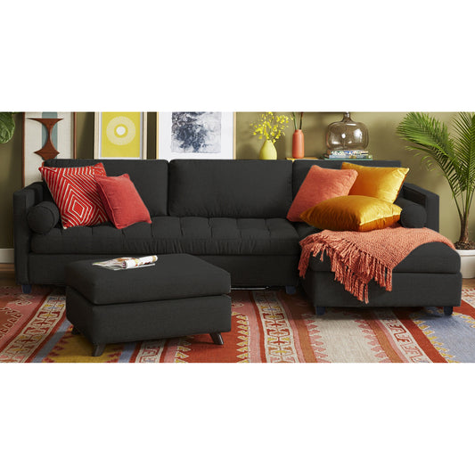 Adorn India Alexander L Shape 6 Seater Sofa (Right Side Handle)(Black)