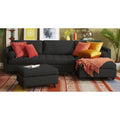 Adorn India Alexander L Shape 7 Seater Sofa Set with Ottoman Puffy RHS (Black) (3 Year Warranty)
