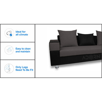 Adorn India Adillac 6 Seater corner sofa (Right Side) (Grey & Black)
