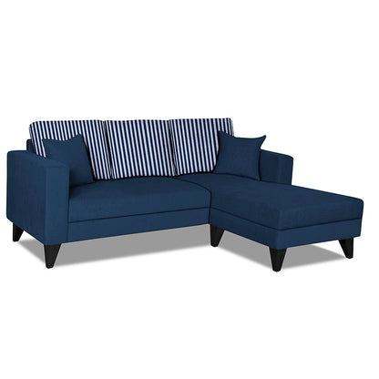 Adorn India Hector Stripes L Shape 4 Seater Sofa Set (Right Hand Side) (Blue) Martin Plus