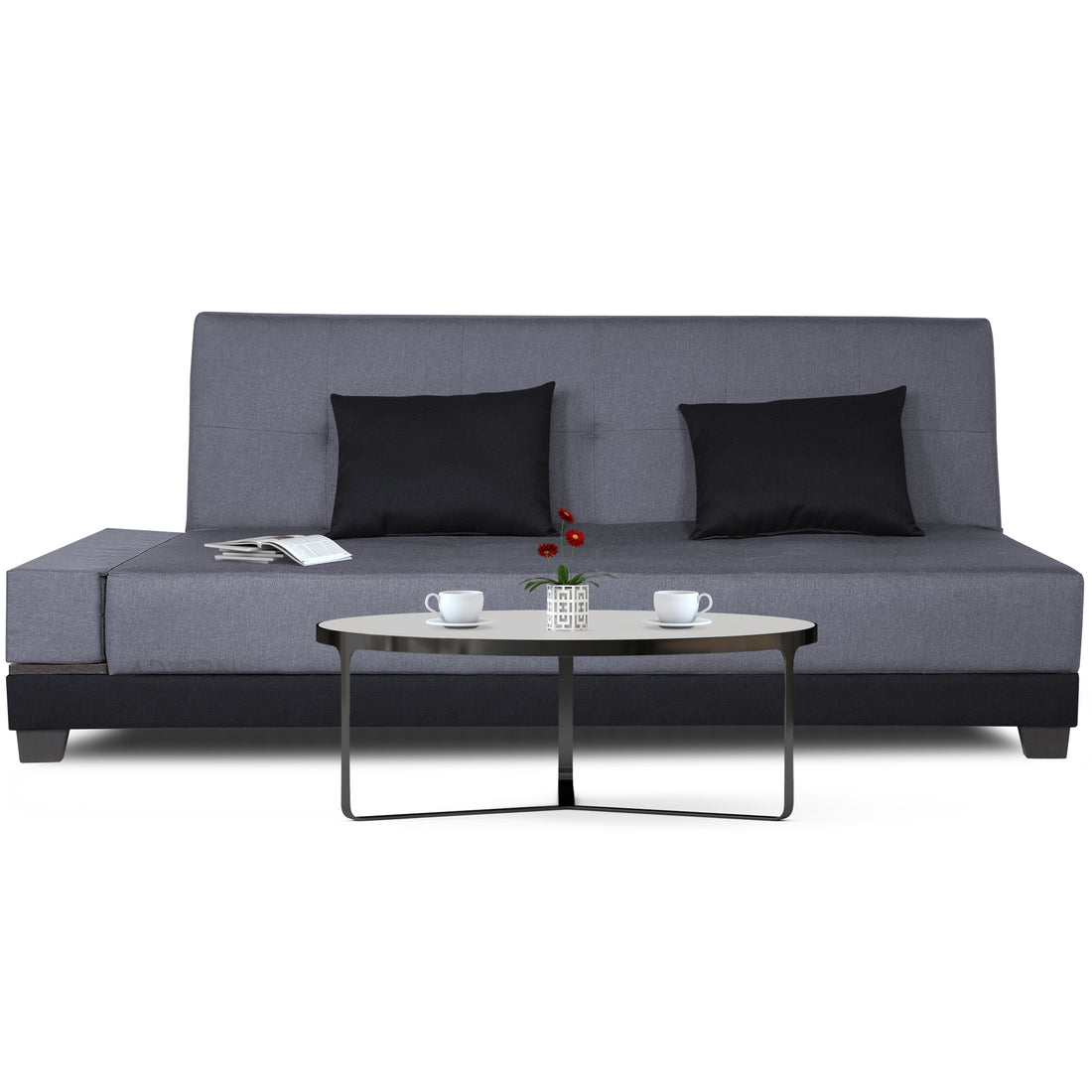 3 Seater Sofa Cum Bed Exclusive Two Tone Blake (Dark Grey & Black), Wood, Foam