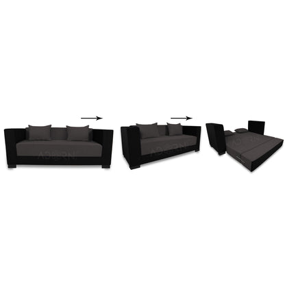 Adorn India Almond 3 Seater Sofa Cumbed (Grey & Black)