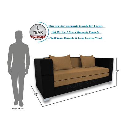 Adorn India Almond Three Seater Sofa Cum Bed (Black and Camel)