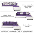 Adorn India Aliana L Shape Leatherette Fabric 6 Seater Sofa Set RHS (Dark Purple & White) (3 Year Warranty)