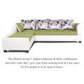 Adorn India Aliana L Shape Leatherette Fabric 6 Seater Sofa Set LHS (Green & White) (3 Year Warranty)