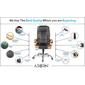 Adorn India Elegante, High-Back Leatherette and Rubberwood Adjustable Executive Office Ergonomic Chair (Black & Tan)
