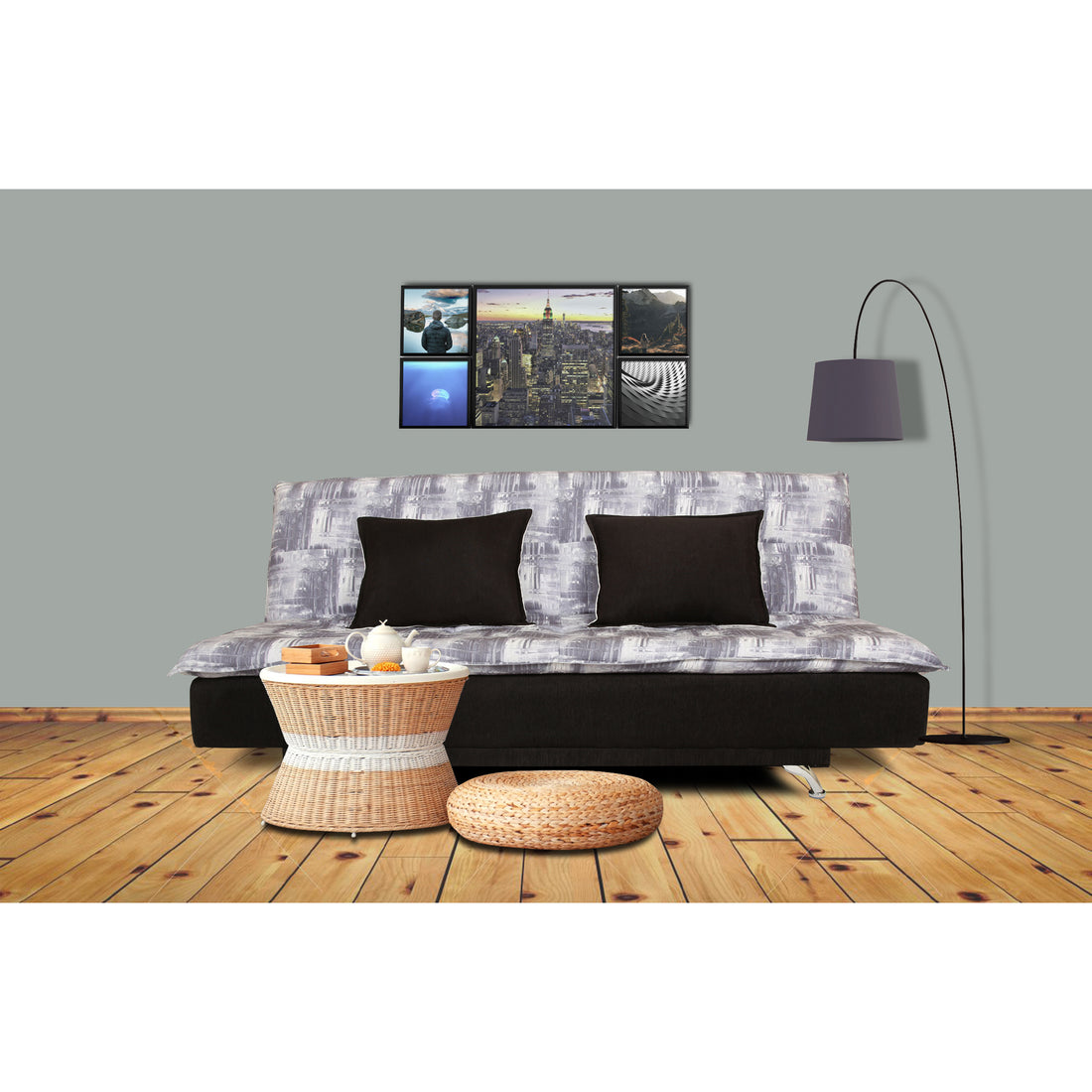 Adorn India Alenza 3 Seater Sofa Cum Bed Digitel Print (Grey)