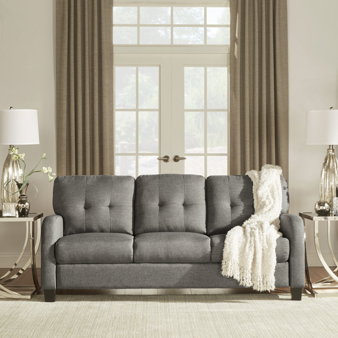 Adorn India Astor 3 Seater Sofa (Grey) (3 Year Warranty)