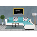 Adorn India Aliana L Shape Leatherette Fabric 6 Seater Sofa Set RHS (Aqua Blue & White) (3 Year Warranty)
