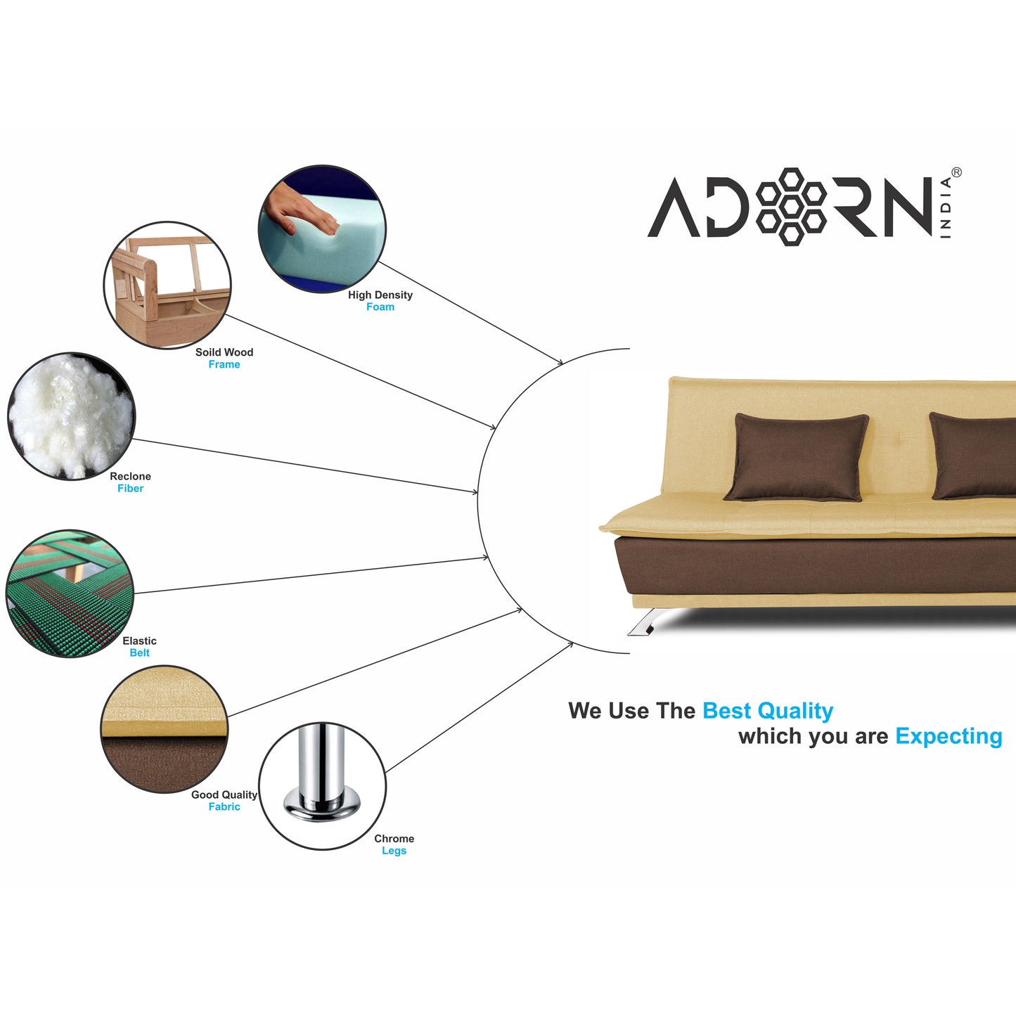 Adorn India Exclusive Two Tone Arden Three Seater Sofa Cum Bed (Brown & Beige)