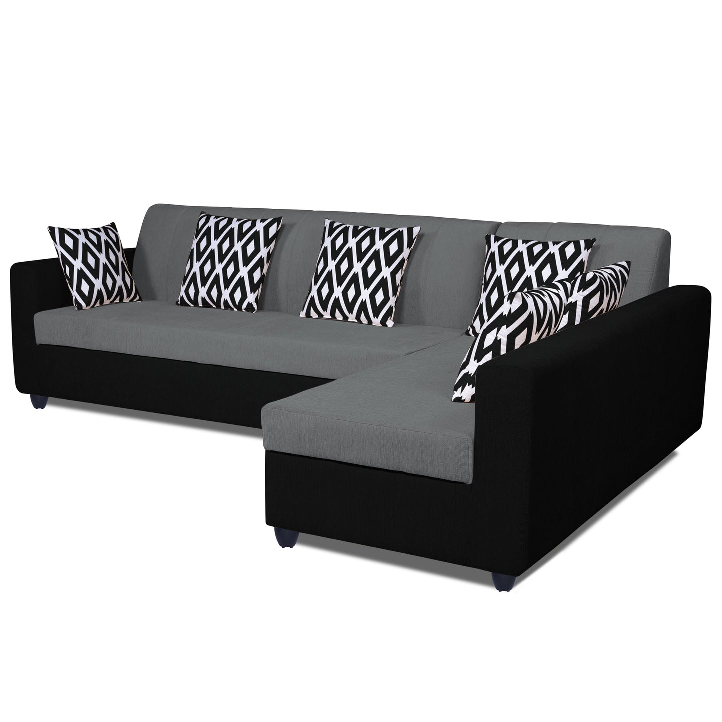Adorn India Rio Highback L Shape 6 Seater coner Sofa Set (Grey & Black)