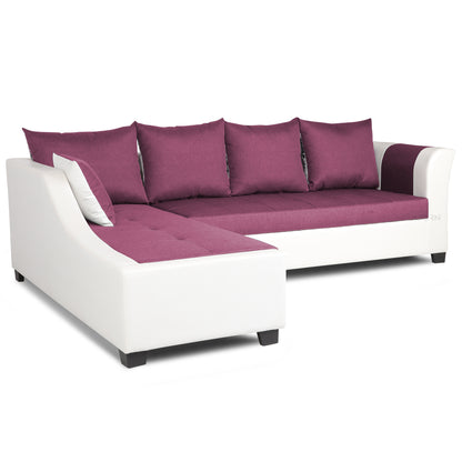 Adorn India Aliana L Shape Leatherette Fabric 6 Seater Sofa (Left Side Handle)(Dark Purple & White)