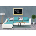 Adorn India Aliana L Shape Leatherette Fabric 6 Seater Sofa Set LHS (Aqua Blue & White) (3 Year Warranty)