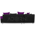 Adorn India Adillac 6 Seater Corner Sofa(Left Side Handle)(Dark Purple & Black)