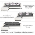 Adorn India Aliana L Shape Leatherette Fabric 6 Seater Sofa Set LHS (Light Grey & White) (3 Year Warranty)