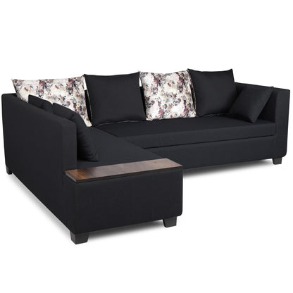 Adorn India Mclain L Shape 6 Seater Sofa (Left Side Handle)(Black)