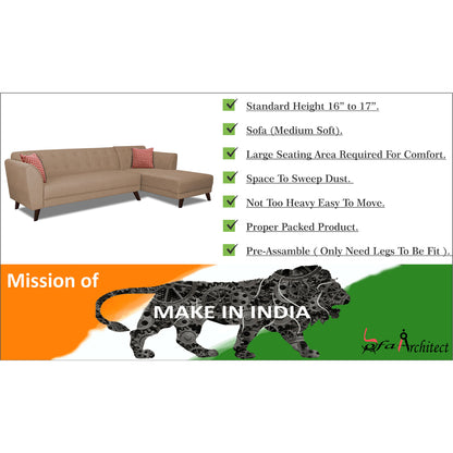 Adorn India Leaf 6 Seater Corner Sofa Right Hand Side (Beige)