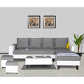 Adorn India Ashley Plain Leatherette Fabric L Shape 8 Seater Sofa Set with 2 Ottoman Puffy & Center Table RHS (Grey & White) (3 Year Warranty)