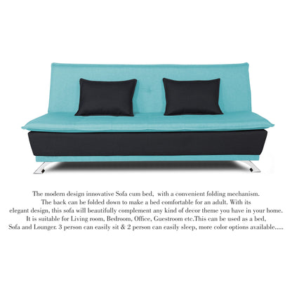 Adorn India Exclusive Two Tone Arden Three Seater Sofa Cum Bed (Aqua Blue & Black)