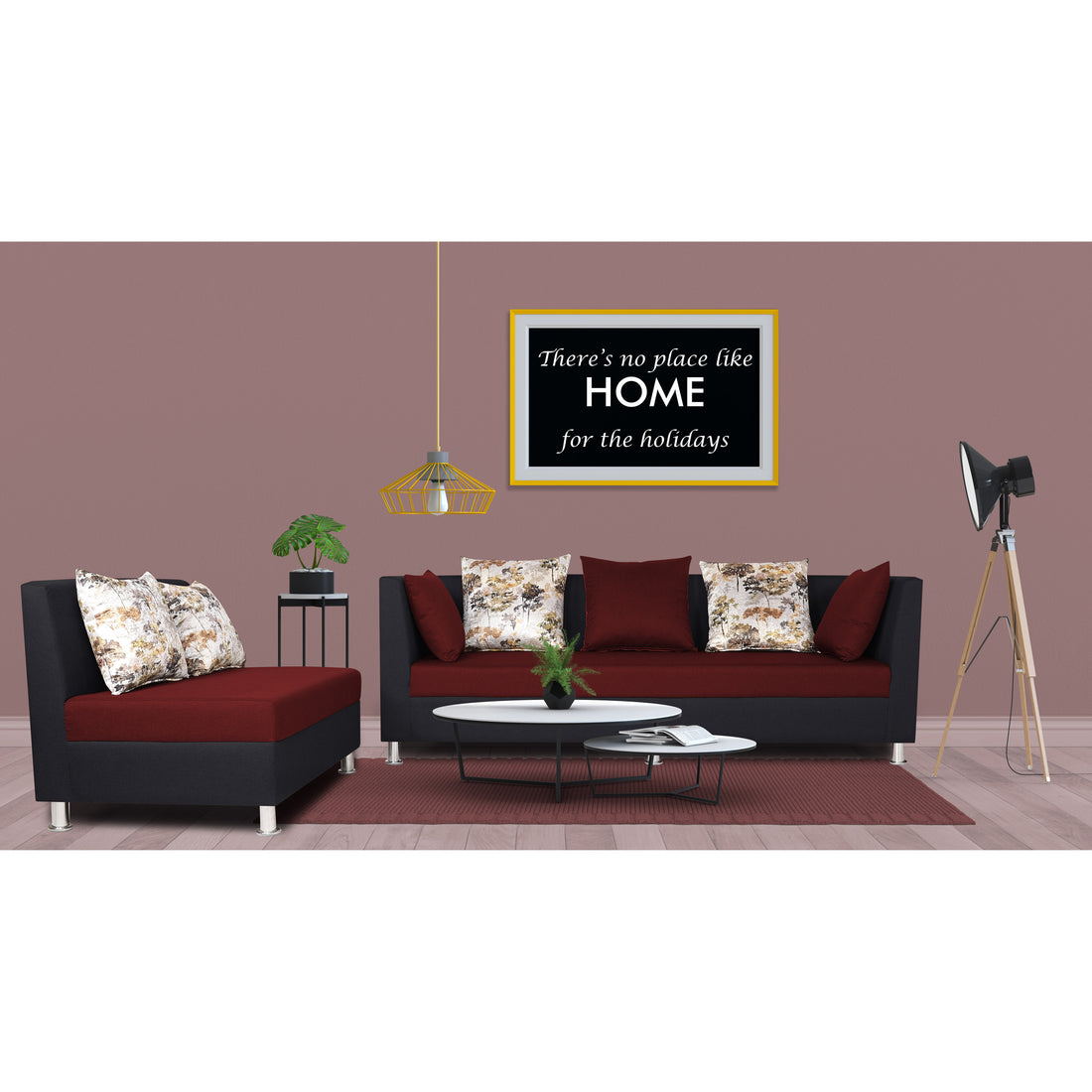 Adorn India Exclusive Two Tone Alica Modular Sofa Set (Maroon & Black), Wood, Foam