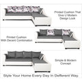 Adorn India Aliana L Shape Leatherette Fabric Sectional 6 Seater Sofa Set RHS (Light Grey and White) (3 Year Warranty)