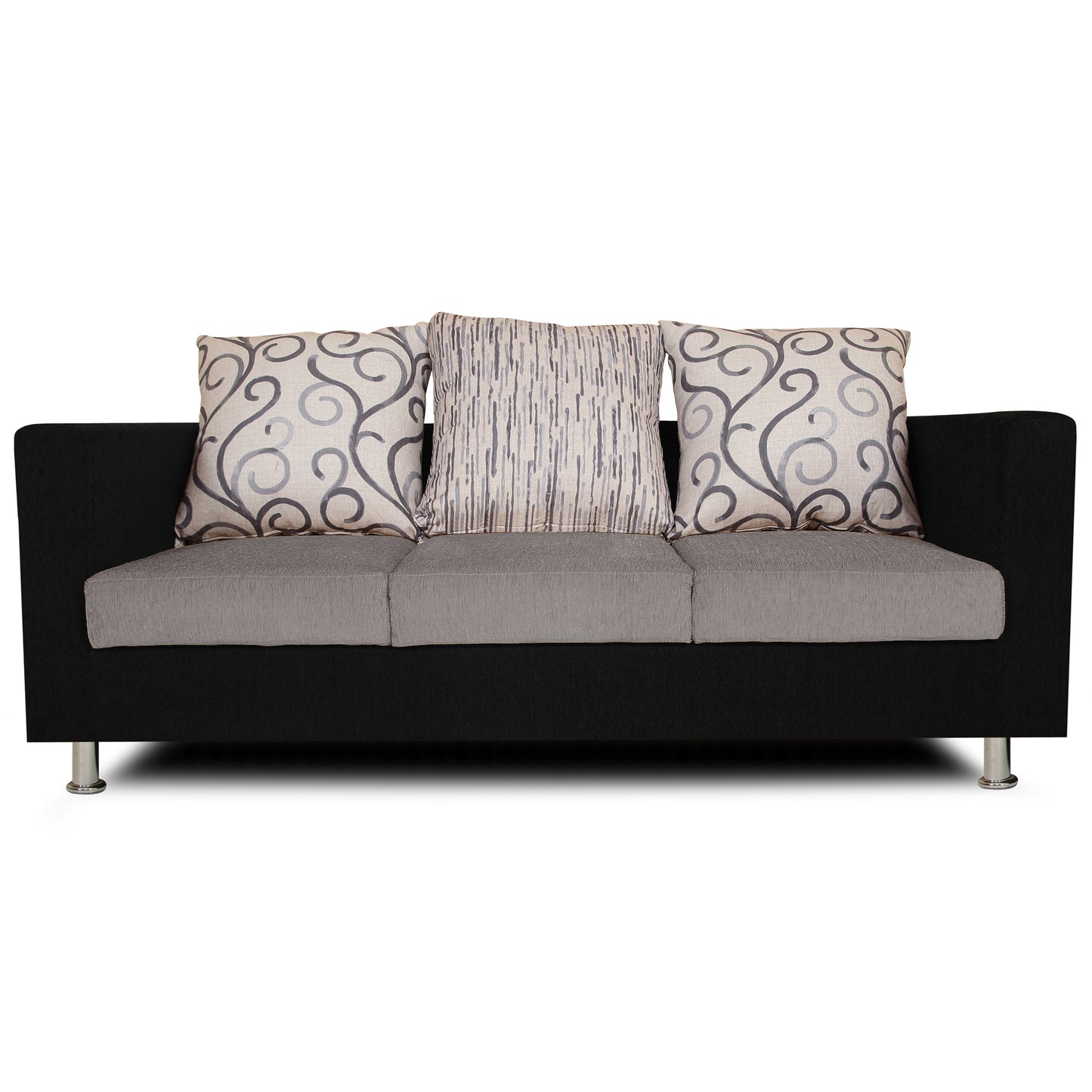 Adorn India Dexter 3 Seater Sofa Digitel Print (Grey & Black)