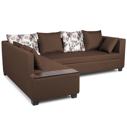 Adorn India Mclain L Shape 6 Seater Sofa (Left Side Handle)(Brown)