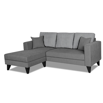 Adorn India Hector Stripes L Shape 4 Seater Sofa Set (Left Hand Side) (Grey) Martin Plus