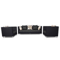 Adorn India Exclusive Two Tone Alica 3-1-1 Five Seater Sofa Set (Dark Grey & Black), Wood, Foam