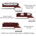 Adorn India Aliana L Shape Leatherette Fabric 6 Seater Sofa Set RHS (Maroon & White) (3 Year Warranty)