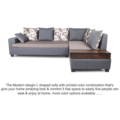 Adorn India Orlando Fabric  L Shape 6 seater Sofa  set (Dark Grey & Light Gery)